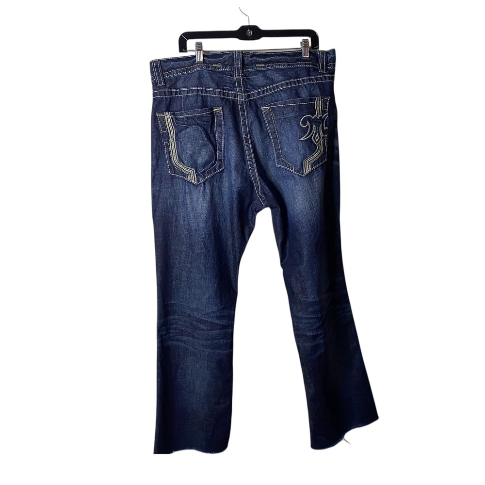 Mek Dnm Mens Blue Jeans Medina Straight Leg Embroidered Denim 38x34 Button Fly